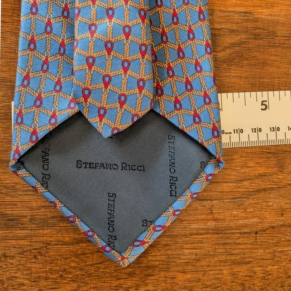 Stefano Ricci For Saks Fifth Avenue‎ $350 Silk Tie Blue Rope Chain Made in Italy